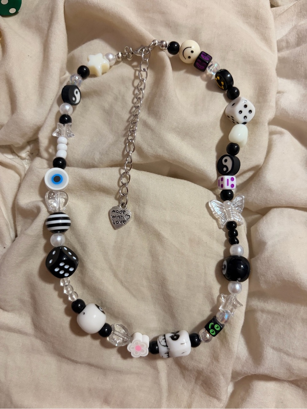 Free People Black and White Beaded Whimsigoth Indie Sleaze Statement Necklace